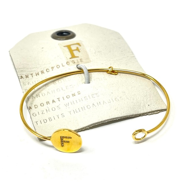 New Anthropologie Tai Open Cuff Monogram Bracelet Gold - Picture 2 of 4